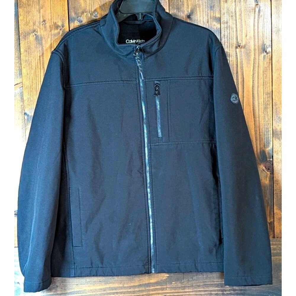 Calvin Klein Men's L Black Full Zip Jacket Water Resistant Breathable Stretch